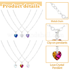6 Uds. Juego de collares con colgante de corazón de vidrio de 6 estilos con cadenas de latón&nbsp;NJEW-AB00021