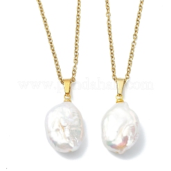 Ovaler Anhänger aus natürlicher barocker Keshi-Perle an einer Kabelkette aus Edelstahl 304&nbsp;NJEW-JN06135