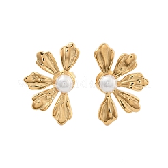 Orecchini a bottone in acciaio inossidabile 304 con perle abs&nbsp;EJEW-S226-07G-05