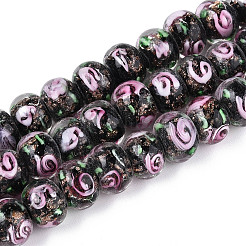 Brins de perles rondelles à fleurs intérieures en lampwork faites à la main&nbsp;LAMP-T022-24M