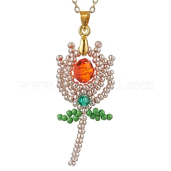 Collane con ciondolo a forma di fiore con perline di vetro&nbsp;NJEW-MZ00080-03