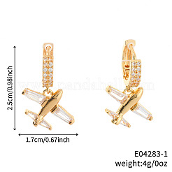 Orecchini a cerchio in ottone con zirconi cubici trasparenti a forma di aeroplano&nbsp;HG3511-1
