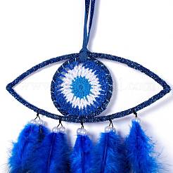 Rete/rete tessuta a mano malocchio con decorazione appesa a parete di piume&nbsp;HJEW-K035-05