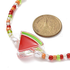 Collier pendentif fruit en émail acrylique avec chaînes de graines de verre pour femme&nbsp;NJEW-JN04293