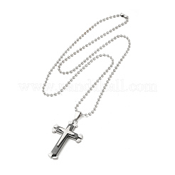 Collana pandant croce in lega con catene a sfera&nbsp;NJEW-K245-001B
