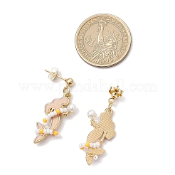 Pendientes colgantes de sirena con cuentas de vidrio de acero inoxidable 304&nbsp;EJEW-MZ00460