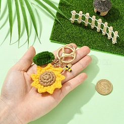 Porte-clés tournesol crocheté à la main et abeille émaillée.&nbsp;KEYC-YW00305