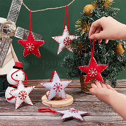 6 ciondolo decorativo in feltro a forma di stella con fiocco di neve in 3 colori&nbsp;HJEW-CP0001-09