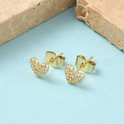 Aretes de circonita cúbica transparente con micropavé de latón en forma de corazón&nbsp;EJEW-Z144-11G
