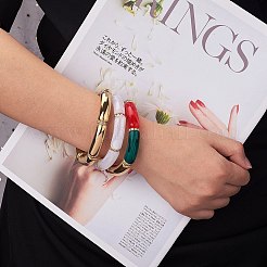5 stücke 5 farben acryl gebogene rohr stretch armbänder set&nbsp;BJEW-SW00069