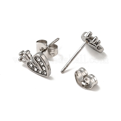 Herz mit Krone 304 Edelstahl Strass Ohrstecker&nbsp;EJEW-A081-16P-01