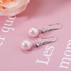 Orecchini di perle con zirconi bianchi conchiglia d'acqua dolce perla ciondola orecchini a gancio orecchini a cerchio con sfera rotonda orecchini in ottone gioielli regalo per le donne&nbsp;JE1097B