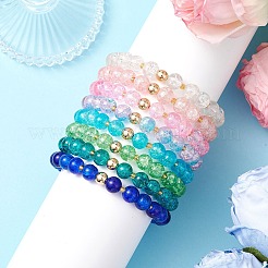 8 bracelet extensible en perles de verre craquelées peintes en aérosol de 8 couleurs pour hommes et femmes&nbsp;BJEW-MZ00204