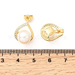 Boucles d'oreilles à tige en laiton avec micro pavé de zircons cubiques transparents en forme de larme&nbsp;EJEW-C154-04G