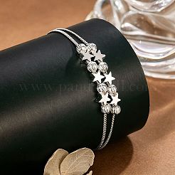 Braccialetti da donna a un filo con perline rotonde scanalate a stella in ottone.&nbsp;WGD7A06-02