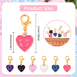 48 ciondolo decorativo a forma di cuore in lega smaltata a 6 colori con motivo a faccina sorridente&nbsp;HJEW-YW00178