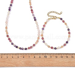 Set aus runden Perlenketten und Armbändern aus natürlichem Amethyst&nbsp;SJEW-JS01383
