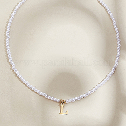 Colliers avec pendentifs en acier inoxydable et perles d'imitation&nbsp;NJEW-LP0001-51L-G