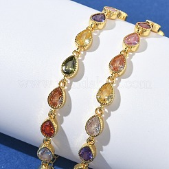 Bracelets en laiton pavés de zirconiums cubiques en forme de larme pour femmes&nbsp;BJEW-P385-06G