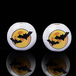 Perline di legno naturale stampate halloween&nbsp;WOOD-S057-086