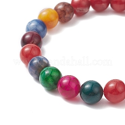 Braccialetto elasticizzato con perline rotonde in agata stagionata naturale tinta per donna&nbsp;BJEW-JB09382-01
