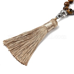 Collares de cuentas redondas con oración de mala de ojo de tigre natural con borla larga y árbol de la vida de metal&nbsp;FS-WG93CBE-04