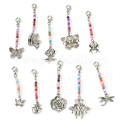 10 pieza de cuentas redondas de vidrio transparente y colgante de aleación de estilo tibetano para decoración&nbsp;HJEW-TAC0067
