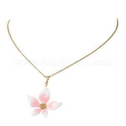 Colliers à pendentif en acier inoxydable 304 émaillé avec fleur rose&nbsp;NJEW-JN05999