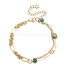 Braccialetti con catene a maglie in ottone e catene a maglie testurizzate in acciaio inossidabile 304 per donna&nbsp;BJEW-JB12481-01