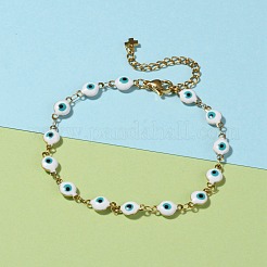 Bösen blick 304 edelstahl emaille link ketten armbänder & halsketten schmuck sets&nbsp;SJEW-JS01152