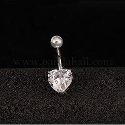 Platinierter körperschmuck herz zirkonia messing nabelring nabelring bauchringe&nbsp;AJEW-EE0001-01B
