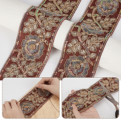 Rubans en polyester brodés de motifs floraux ethniques&nbsp;OCOR-GA0003-07A