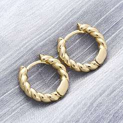 Orecchini a cerchio huggie incernierati in ottone con corda intrecciata per le donne&nbsp;X-EJEW-P196-25G
