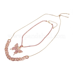 Colliers pendentifs en strass en alliage et ensembles de colliers coulissants réglables&nbsp;NJEW-Z012-03RG