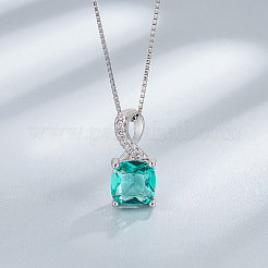 Quadratische rhodinierte 925 Sterling Silber Pavé Zirkonia Anhänger Halsketten & Ohrstecker Sets für Damen&nbsp;WG8F2D6-02