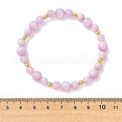 Pulseras elásticas de kunzita natural y cuentas de latón para mujer&nbsp;BJEW-JB14001