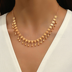 Collar de cadena de eslabones de trébol de metal y latón vintage de moda con borlas en forma de lágrima para mujer&nbsp;FJ5274