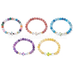 5 Stück Stretch-Armbänder aus synthetischem Mondstein und mattierten&nbsp;BJEW-JB11333