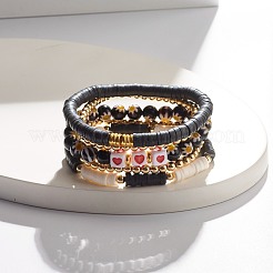 5 Stück 5 Stil Fimo Heishi Perlen Stretch Armbänder Set&nbsp;BJEW-JB07532-01