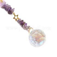Hängende Sonnenfänger aus rundem Glas und natürlichen Amethystsplittern&nbsp;HJEW-JM04209-02