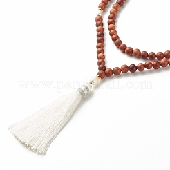 Collana di preghiera mala perline in legno naturale e perle&nbsp;NJEW-JN03756