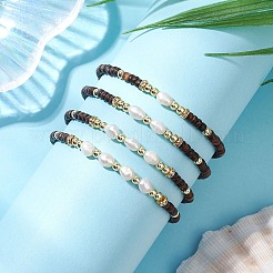 4 bracelet tressé en perles de noix de coco naturelles et de culture d'eau douce naturelles pour femmes&nbsp;BJEW-JB11659