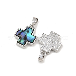 Pendentifs en coquille de paua naturelle en laiton plaqué en rack&nbsp;KK-U025-03P-02-1