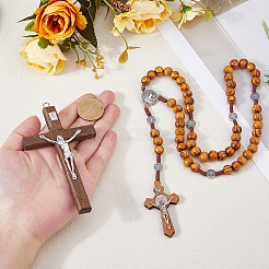 1 Stück Kreuz aus Holz mit Anhänger aus Legierung&nbsp;NJEW-DC0001-16