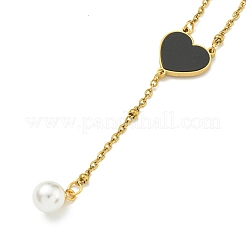 Colliers avec pendentif papillon en forme de cœur en émail noir et acier inoxydable 304 avec placage ionique (IP)&nbsp;NJEW-C057-01G