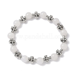 Bracelets extensibles en perles rondes de jade naturel de Malaisie&nbsp;BJEW-JB12343-02