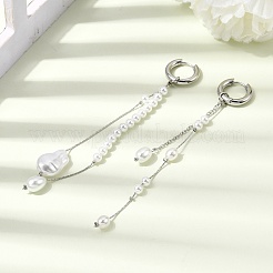 Orecchini a cerchio con nappine in acciaio inossidabile 304 e perle di vetro per donna&nbsp;EJEW-G463-01P
