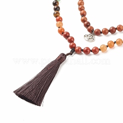 Collier double couche de perles de bois rond et de pierres précieuses mélangées avec fermoir magnétique en laiton&nbsp;NJEW-JN03857