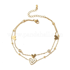 Cavigliere da donna a 2 filo in acciaio inossidabile 304 con ciondolo in smalto e zirconia cubica trasparente&nbsp;AJEW-K054-01D-G