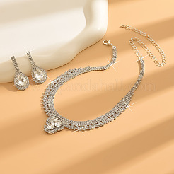 Tropfenförmige Halsketten-Sets mit Strass-Anhängern aus Legierung und Ohrsteckern&nbsp;FS-WG3BBCC-01